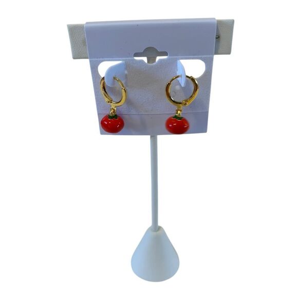 Adorable 18 K Gold Plated Tomato Charm Drop Dangle Earrings. - Picture 1 of 5